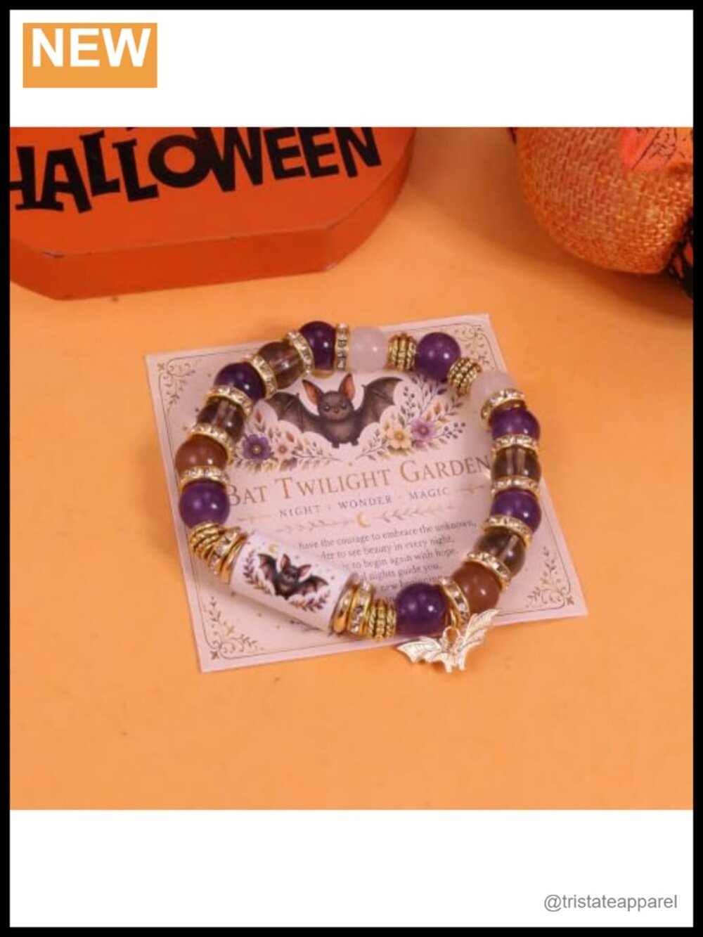 Halloween Beaded Stretch Bracelet Acrylic Charm Bat Ghost Spider - Picture 5 of 6